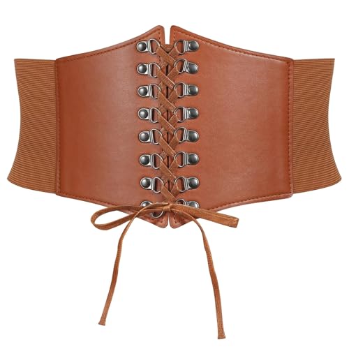 SUOSDEY Renaissance Corset Belt for Women Vintage Lace-up Cinch Belt Black Corset Elastic Waist Belt for Costume Dress3