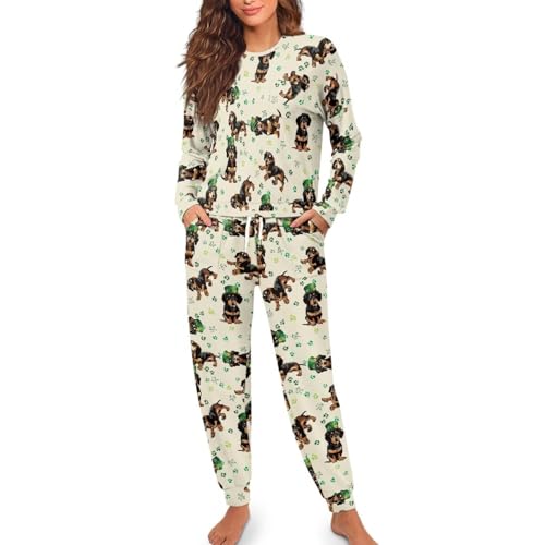 Image of Women's 2 Piece Printed Pajama Set Long Sleeve Sleepwear Set with Long Pants Casual Lounge Sets with Pocket