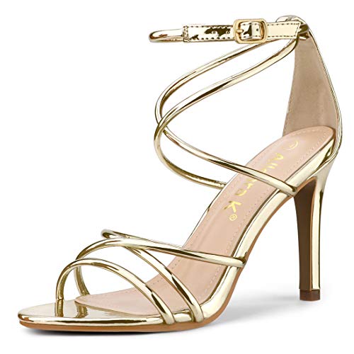 Allegra K Women's Open Toe Strappy Straps Stiletto Heel Gold Sandals 9 M US