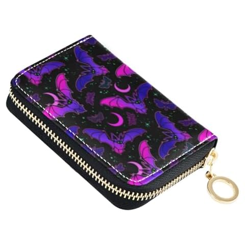 MNSRUU RIFD Blocking Wallet Purple Bat Gothic Wallet Credit Cards Holder Slim Leather Credit Card Holder Case with Zipper,Small Wallet for Women Men Cover