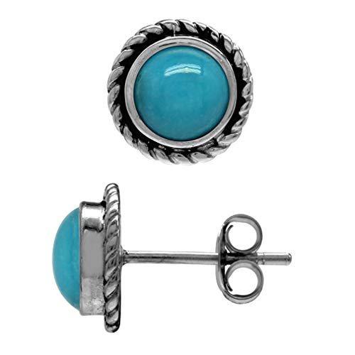 Silvershake 6mm Genuine Round Shape Arizona Turquoise 925 Sterling Silver Rope Stud Earrings