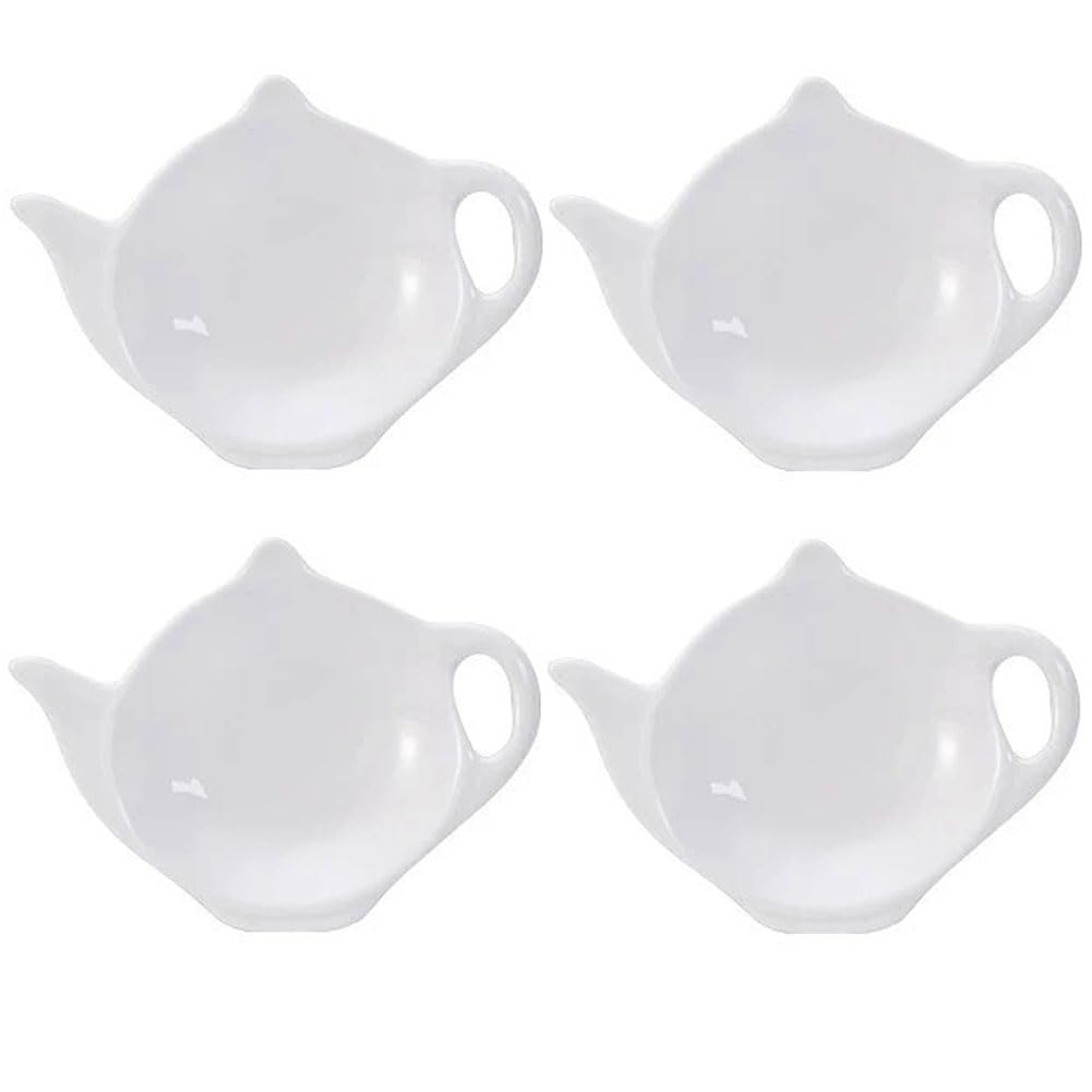 4Pcs Ceramic Tea Bag Holder Personalized Teapot Shaped Tea Bag Coasters Tea Bag Saucers Rest Dish Tray for Tea Bag, Spoon Rest, White