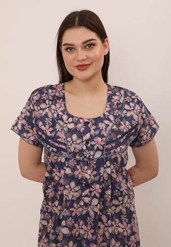 Image of GLAMORAS Bizzy Lizzy Cotton Nighty Gown with Side Pocket for Women | Regular, Digital Printed & Full Length Maxi Night Gown | Night Wear Maxi Gown for Women | Size: M-2XL