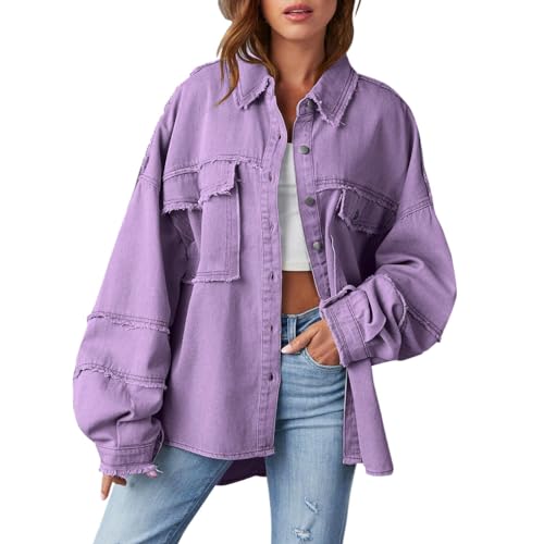 Veste en jean surdimensionnée femme : manteau long d'été boutonné