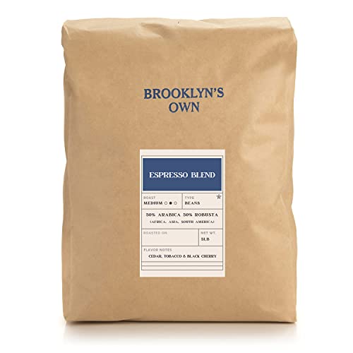 Brooklyn's Own Medium Roast Espresso Blend Whole Bean Coffee – 50% Arabica 50% Robusta Beans From Africa, Asia And South America (5 Lb) #TOP9