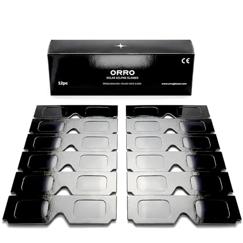 ORRO Gafas Eclipse Solar Homologadas 12 Pack – Eclipse Total 12 de Agosto de 2026 en España, Certificación CE y EN ISO 12312-2:2015, Observación Directa Segura del Sol