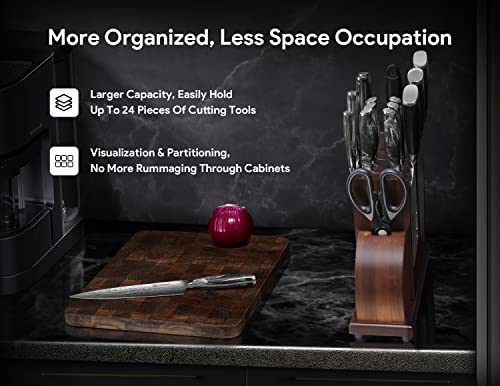 Piklohas Knife Sets With Magnetic Knife Holder, 14 Pieces Chef Knife Block Set, German Premium Quality Stainless Steel Damascus Pattern Cutlery Knifes With Sharpener And 6 Steak Knives, Black #TOP4