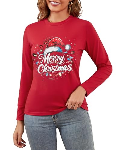 Becotal Weihnachtsshirt Damen Langarm Weihnachtspullover Tannenbaum...