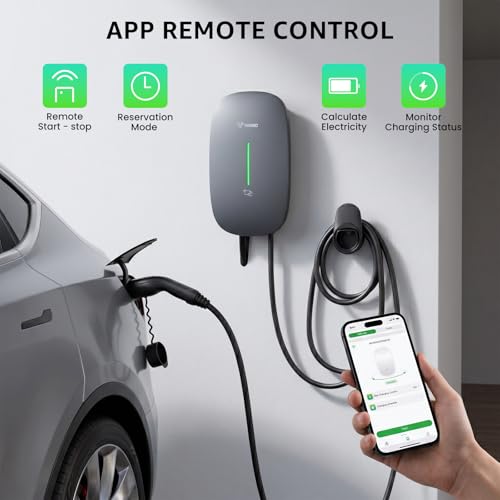 GONEO Wallbox 11 kW z aplikacją, 7 m typ 2 kabel do ładowania z uchwytem na kabel, ładowarka EV (3-fazowa, 16 A, 400 V) do BEV/PHEV, IK10, IP65, RCD typu A 30 mA AC + 6 mA DC, wydajna stacja ładująca