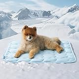 Bedsure Cooling Mat for Small Dog, Q-Max0.5 Thin Breathable Cold Crate Pad for Puppy and Cat, Portable Washable Kennel Bed for Active Pet with Chill Soothing Fabric to Rapid Cooling, 24x18, Blue