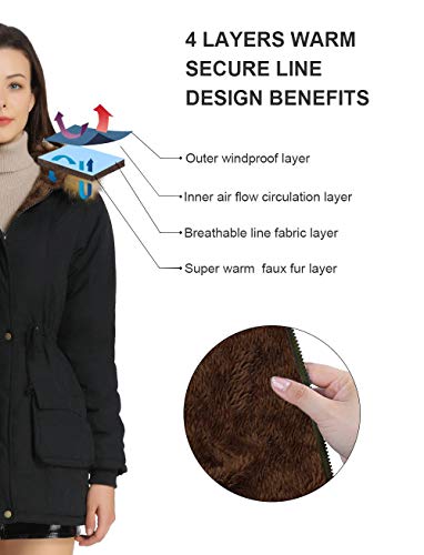 iLoveSIA Womens Hooded Coat Faux Fur Lined Jacket Black 8