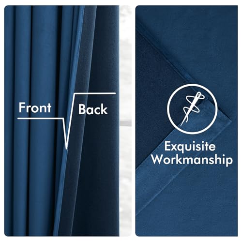 Image of MIULEE Velvet Curtains 50W x 90L 2 Panels Navy Blue Blackout Curtains | Luxury velvet fabric, pinch pleat design, back tab hooks, thermal insulated, blackout light blocking, for living room bedroom