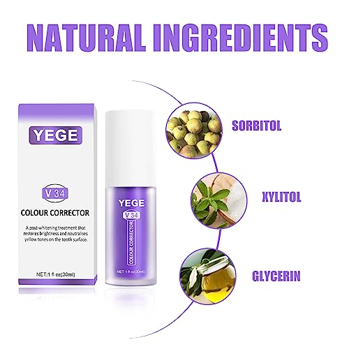 Purple Toothpaste For Teeth Whitening 2Pcs Teeth Refresher Purple Color Corrector Booster Toothpaste 3D Teeth Whitening Kit For Tooth Stain Removal Enhances Tooth Brightness #TOP4