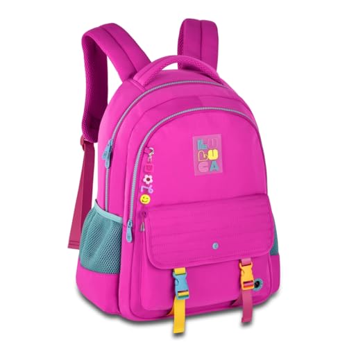 Mochila de Costas Luluca LU24601 Escolar Grande Feminina Original Soft Bolso Antifurto Chaveiro Personalizado (Rosa)
