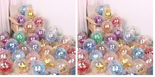 Image of AMFIN (Pack of 40) Transparent Balloons Bouquet Combo with Re Filled Multicolour Confetti & Ribbons for Anniversary, Birthday, Baby Shower, Valentine Day Party Decoration Balloon Bunch - Multicolor