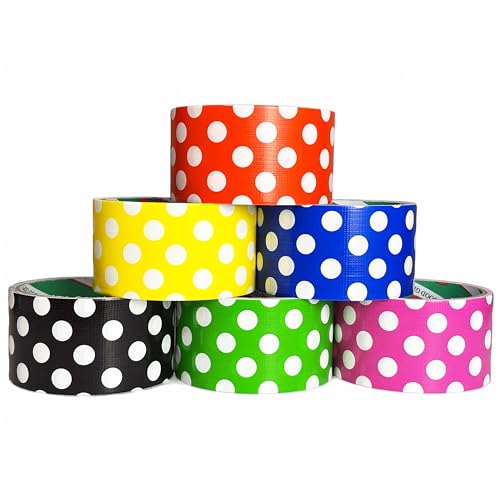 GiftExpress 6pk Assorted Colored Duct Tapes Polka Dot Duct Tapes - Multi Purposes Bright Colors Tapes Great for DIY Decorative Art and Craft Home School Office 2 Roll