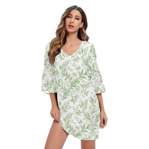Robe en mousseline col en V vert clair fluide contre la chaleur