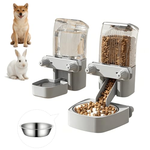 2-Pack Cage-Style Large Capacity Hanging Automatic Pet Feeder & Water Dispenser 50oz/1500ml for Cages 0.98 Max Inner 1.77-2.56 Outer for Small/Medium Dogs Cats Rabbits & Guinea Pigs