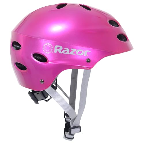 Razor V-17 Youth Multi-Sport Helmet - Kids Helmet with Adjustable Strap - Durable with Foam Padding for Biking, Skating, and Other Outdoor Sports - Magenta - Complies with CPSC Requirements