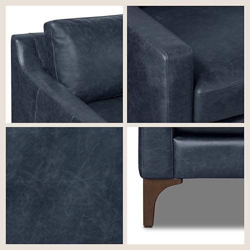 Image of Poly & Bark Sorrento Leather Couch - 86 Inch Sofa - Full-Grain Leather Sofa for Living Room with Feather Down Topper - Living Room Couch - Pure Aniline Vintage Italian Leather in Nightfall Blue
