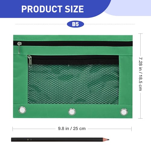 Image of Pencil Pouch for 3 Ring Binder - 3 Hole Zipper Pen Case Bag Holder Bulk Accessories Clear Window Aesthetic Organizer Pockets
