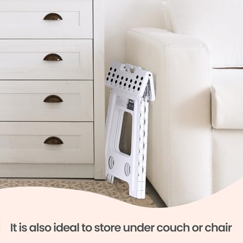 Image of Delxo 16 Inch Folding Step Stool, White Step Stools for Kids Foldable,Portable Collapsible Step Stool with Handle, Folding Stool for Kitchen Bathroom,Bedroom,Garden