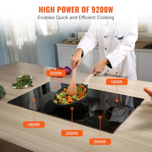 Image of VEVOR Electric Cooktop, 36 inch 5 Burners Induction Stove Top, 9200W Built-in Magnetic Cooktop, 9 Heating Level Multifunctional Burner, LED Touch Screen w /Child Lock & Over-Temperature Guard
