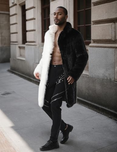 Image of Mens Winter Warm Leopard Faux Fur Long Length Luxury Outerwear Coat Jacket