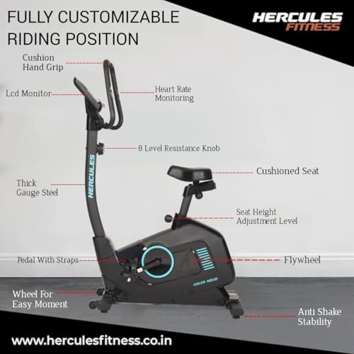 Image of Hercules Fitness Adler MB30 upright Bike | Indoor bike Exercise Cycle for home use | Magnetic Resistance |Heart rate sensor |Home Gym Equipment | Cardio Gym