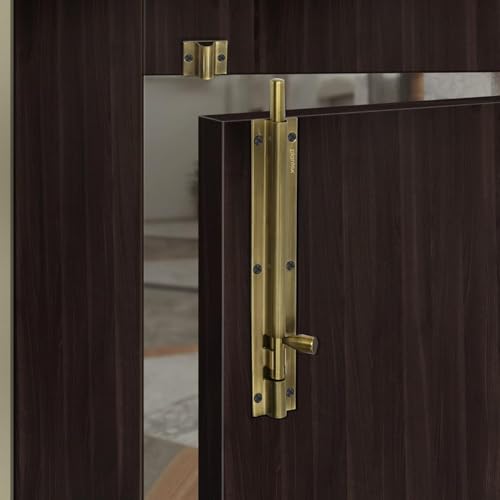 Image of Plantex Stainless Steel 8-inch Tower Bolt /Tower Bolt for Home,Offices Doors and Windows /Tower Bolt for Main Door /Wardrobe Door Latch /Kundi /Chitakini /Door Latch for Windows - Brass Antique (Pack of 1)