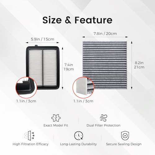Image of 165465RA0A Engine and Cabin Air Filter Kit for Nissan Kicks 2018-2024 Versa 2020-2024 L4 1.6L Replacement 165465RB1A 272776CA0A 278915RB0A CA12315 CF12312