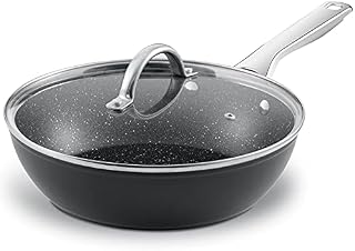 Saute Pan with Lid, 26cm/2.8L Nonstick Frying Pans, Deep Fry Pan with Stainless Steel Handle, Induction Compatible, Black