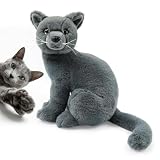 Hideekoog Russian Blue Cat Plush Toy 9.8 Inch Grey Kitten Stuffed Animal Cute Kitty Plushie Soft Cuddly Toy Bedtime Snuggle Buddy Photography Prop for Couch Shelf Elegant Pet Substitute Doll