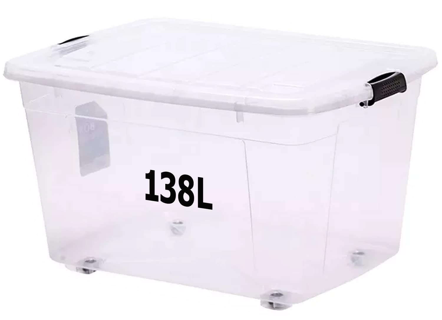 Premify Storage Box 138 L With Lockable Lid & Wheels | Clear Plastic Organizer | Transparent Box For Storing Clothes, Toys, Tools, Medicine, Office/Kitchen Supplies, Arts & Crafts (1 Box 138L)