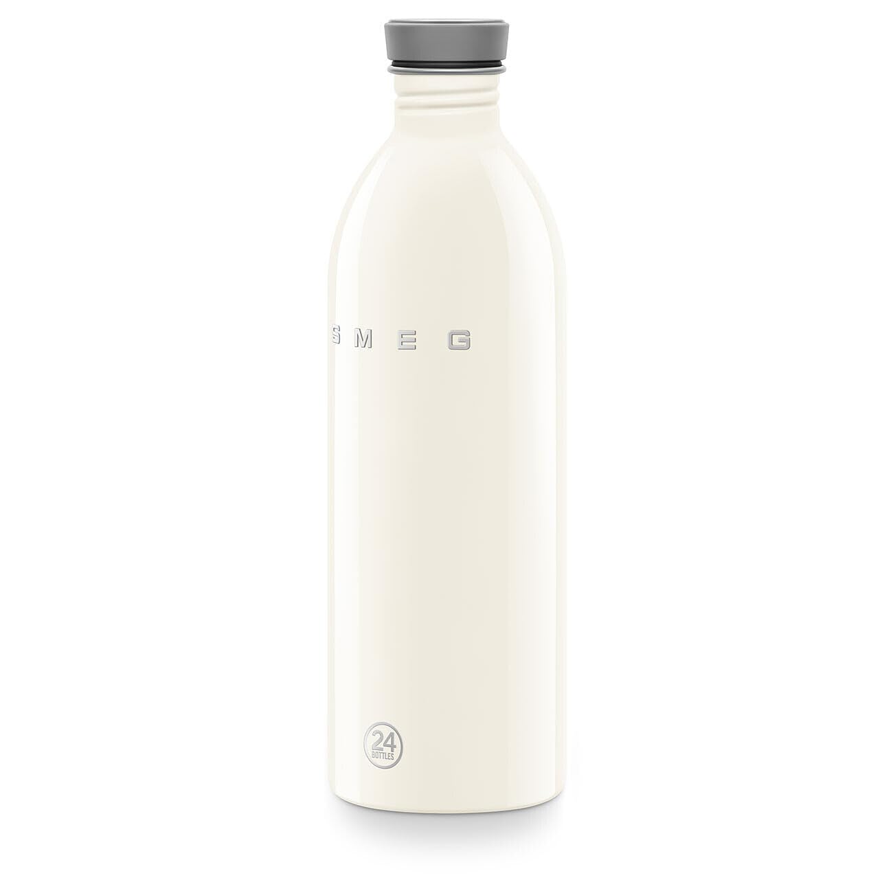 Smeg x 24Bottles Urban Bottle, 1-Liter-Wasserflasche Edelstahl WBF02CR, Nicht Isoliert, Luftdichter Verschluss, Creme