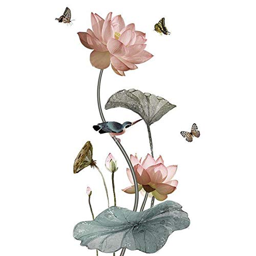 Style Chinois Lotus Fleur Papillon Autocollants Salon Décor Stickers Muraux Canapé Stickers Muraux Vintage Affiche Stikers Art