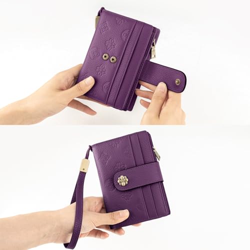 Image of XINNSTAR Small Wallet for Women RFID Blocking Leather Trifold Compact Card Wallets Ladies Wristlet Purse with Zipper Coin Pocket ID Window