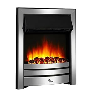 Endeavour Fires Roxby Inset Electric Fire Chrome Trim and Fret, 220/240Vac 1&2kW, 7 day Programmable Remote Control Freestanding Electric Fire (with half depth spacer)