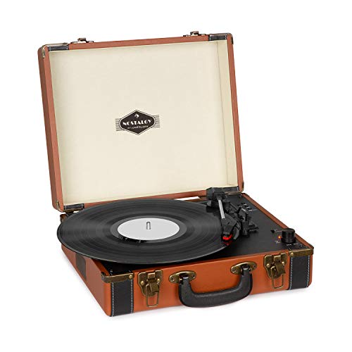 AUNA Jerry Lee - Platine Vinyle, Tourne disque, Lecteur vinyles, Enceintes Stéréo, Numérisation Via Port USB, 33, 45 et 78 T/Min, Poignée de Transport,...