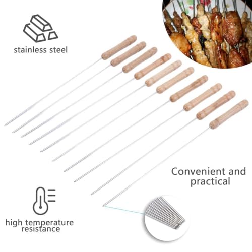 Image of Barbeque Skewers Sticks for BBQ Paneer Tikka Tandoori Chicken Seek Kabab12 pc Stainless Steel Sticks with Wooden Handle Barbecue Rods for Indoor Outdoor Parties