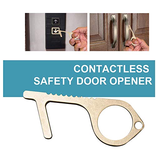 QUICATCH Cleankey Contactless Safety Door Opener Smart Key Tool for Outdoor Public Door Handle Touchscreen Button, Portable Isolation Brass Key Door Opener & Closer, Keep Hands Clean (Gold)