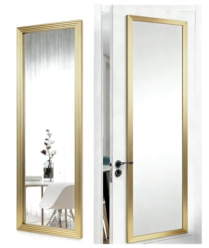 Over Door Full Length Mirror 13.5x49.5 Inch Rectangular Hanging Mirror with Frame for Wall & Door Includes Anti-Tip Hardware Perfect for Bedroom Closet Entryway Bathroom Dorm (Gold)