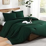 Andency Dark Emerald Green King Size Comforter Set, 3 Pieces Forest Hunter Green Boho Solid Bedding Comforters & Sets, Soft Lightweight Microfiber All Season Reversible Bed Set for Men Women