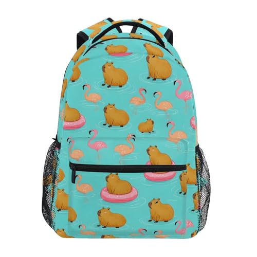 Capybara Flamingo Blue Backpack for School Boys Girls Adults Kids Bookbag Laptop Bag 18L
