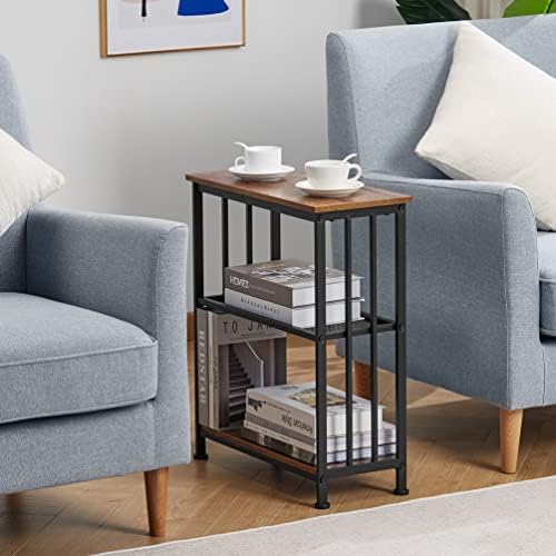 DREAMSOULE Small Side Table for Small Spaces - Slim End Table with Magazine Shelves - Narrow End Tables Living Room - Skinny Bedside Table Small Nightstand Bedroom - Industrial Rustic Thin Side Table