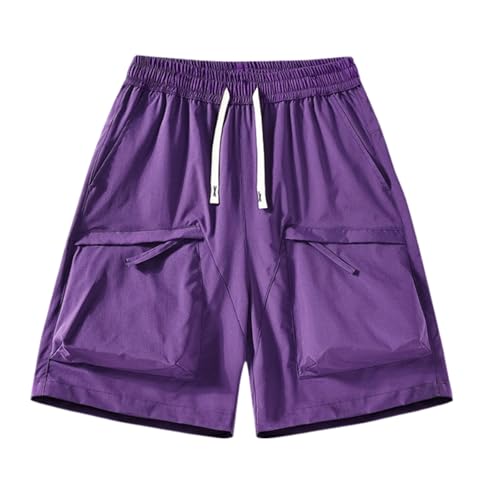 Generisch Pantalones cortos deportivos para hombre con bolsillos y cintura elástica, pantalones cortos de entrenamiento de secado rápido para hombre, pantalones cortos de baño para hombre, morado, 3XL