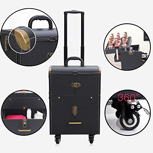 Valigetta per trucchi e trucchi, trolley da viaggio, con ruote, carrello di bellezza a più scomparti per cosmetici e accessori, rosa