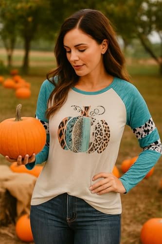 Thankful Greatful Blessed Pumpkin Thanksgiving Shirt for Women Plaid Leopard Pumpkin Tops Raglan Baseball Tshirt4