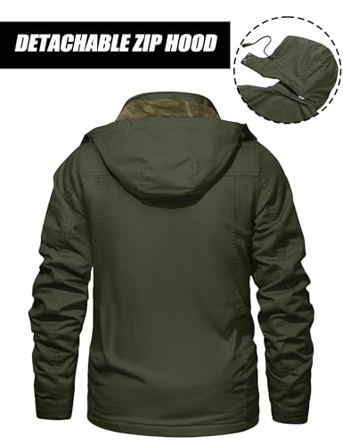 MAGCOMSEN Winterjacke Herren Parka Winddichte Fleece Futter Winter Outdoor Warme Arbeitsjacke Männer Verdickt Jacke mit Vielen Taschen Armeegrün M