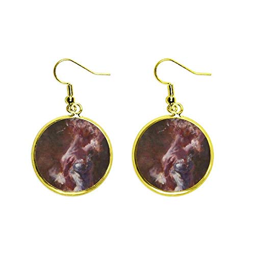 Boucle d'oreille goutte or et rouge peinture à l'huile, bijou élégant d'artisanat